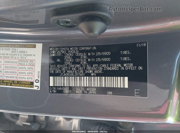 JTJHZKEAXL2015651 2020 LEXUS RX 350L Black 