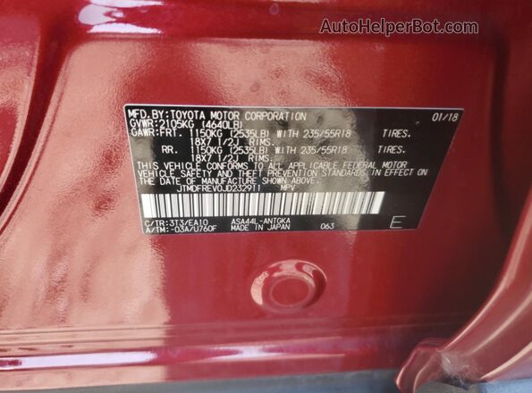 JTMDFREV0JD232911 2018 TOYOTA LIMITED Red 