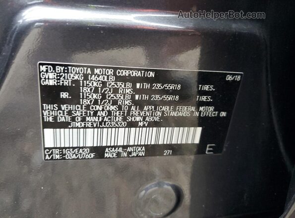 JTMDFREV1JJ235320 2018 TOYOTA LIMITED Gray 