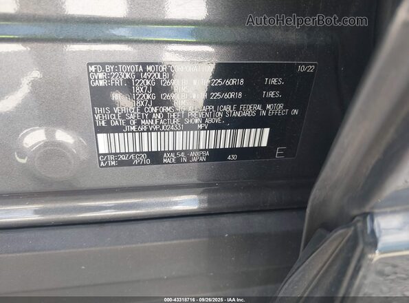 JTME6RFV9PJ024331 2023 TOYOTA RAV4 HYBRID Gray Շարժիչի բաժամունքի տեսք