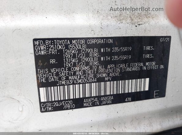 JTMEB3FV3MD053844 2021 TOYOTA RAV4 PRIME White Շարժիչի բաժամունքի տեսք