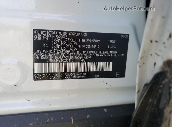 JTMEB3FV3RD224101 2024 TOYOTA RAV4 White 