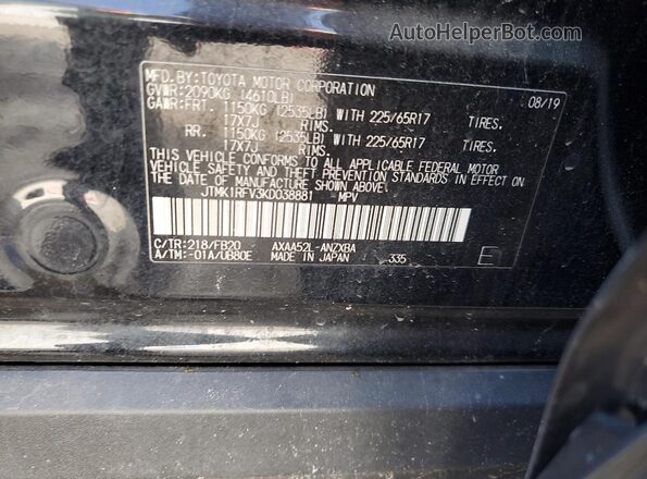 JTMK1RFV3KD038881 2019 TOYOTA LE Black Вид наклейки з VIN-кодом