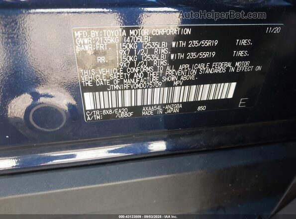 JTMN1RFV0MD075709 2021 TOYOTA LIMITED Blue 