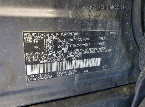 JTMP1RFV0KD047057 2019 TOYOTA LE Charcoal Widok naklejki z numerem VIN