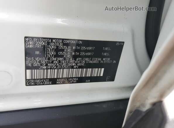JTMW1RFV5KJ013757 2019 TOYOTA LE White VIN sticker view