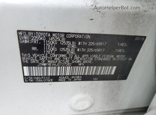 JTMWFREV6JD127282 2018 TOYOTA RAV4 White 