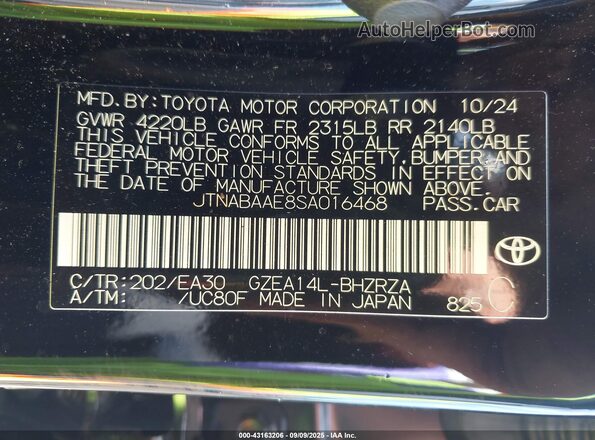 JTNABAAE8SA016468 2025 TOYOTA LL Black Շարժիչի բաժամունքի տեսք