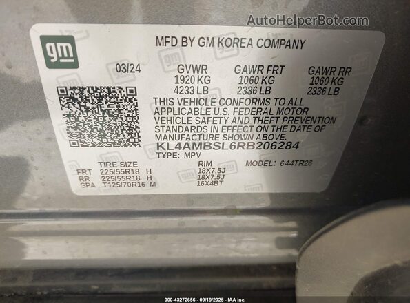 KL4AMBSL6RB206284 2024 BUICK ENCORE Gray ძრავის განყოფილების ხედი