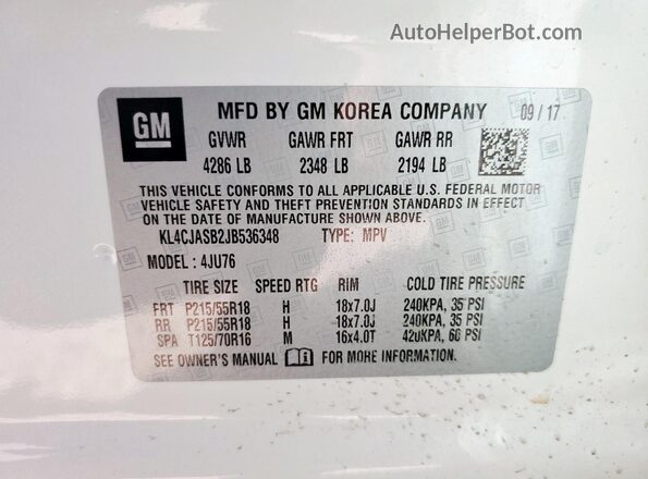KL4CJASB2JB536348 2018 BUICK ENCORE White 