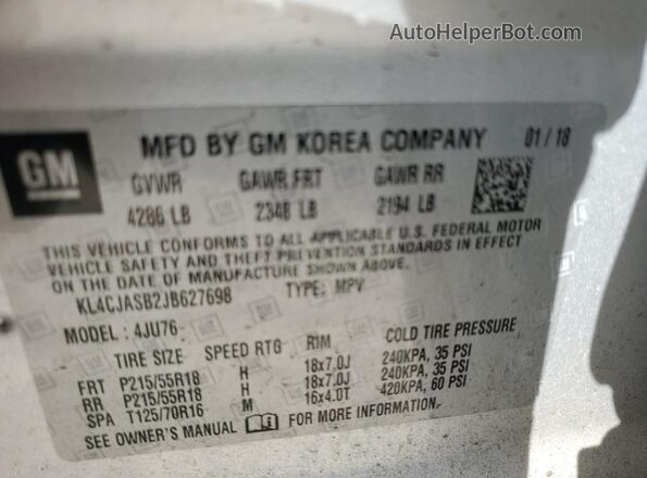 KL4CJASB2JB627698 2018 BUICK ENCORE Silver 