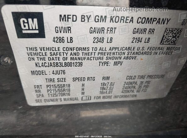 KL4CJASB3LB001239 2020 BUICK ENCORE Черный Вид подкапотного пространства