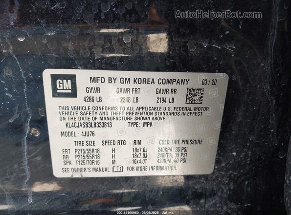 KL4CJASB3LB333813 2020 BUICK ENCLAVE Black Engine compartment view
