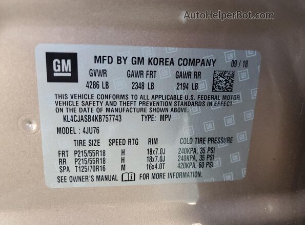 KL4CJASB4KB757743 2019 BUICK ENCORE Brown Widok komory silnika