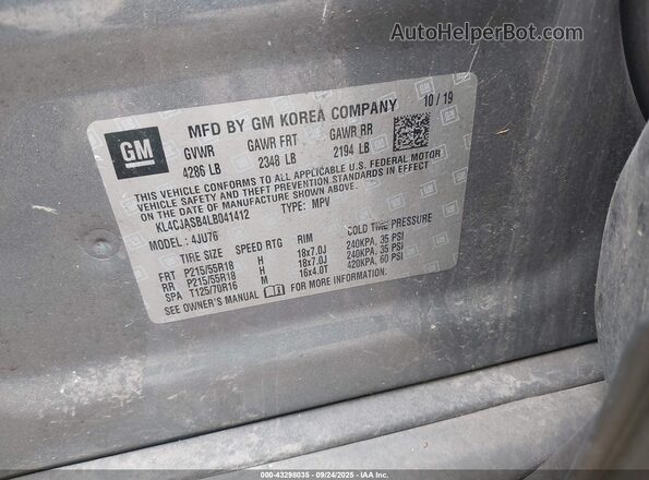 KL4CJASB4LB041412 2020 BUICK ENCORE Gray Engine compartment view