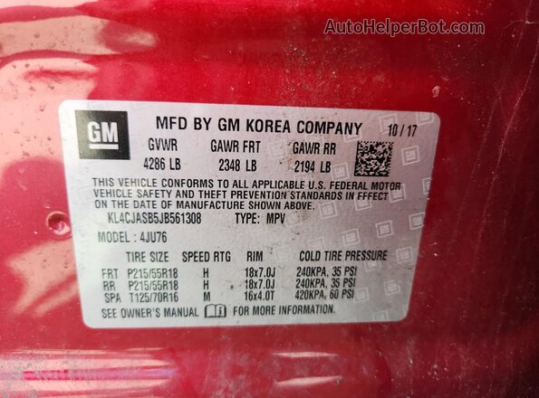KL4CJASB5JB561308 2018 BUICK ENCORE Red 