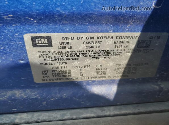 KL4CJASB6JB674801 2018 BUICK ENCORE Blue 