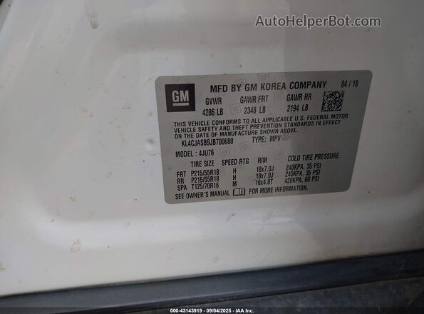 KL4CJASB9JB700680 2018 BUICK ENCORE Black 