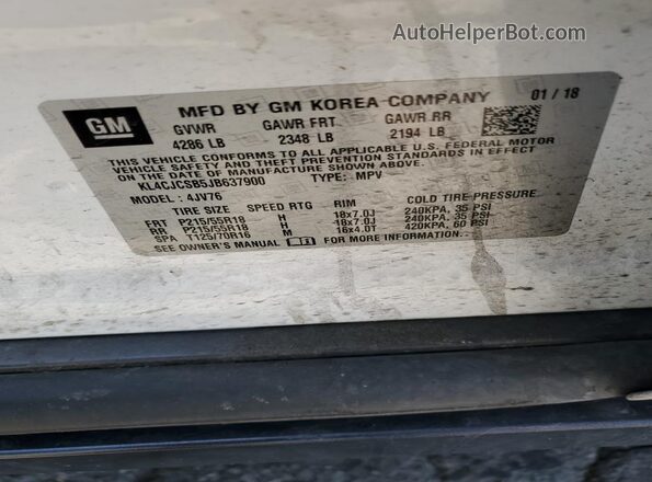 KL4CJCSB5JB637900 2018 BUICK ENCORE White 