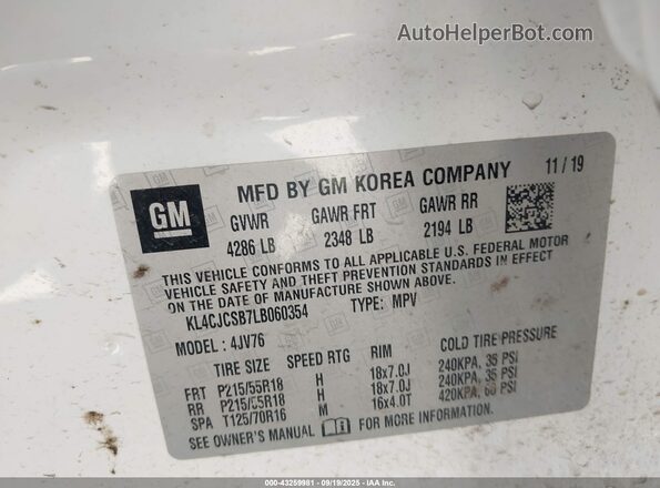 KL4CJCSB7LB060354 2020 BUICK ENCORE White Engine compartment view