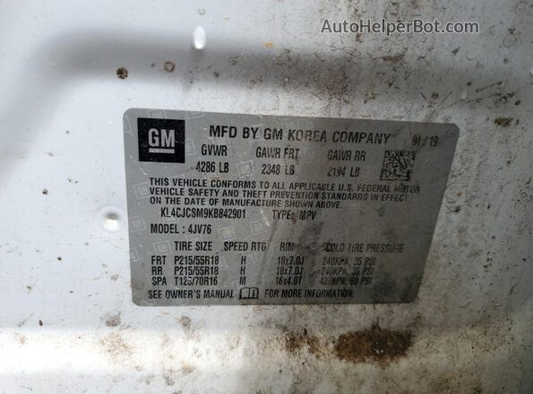 KL4CJCSM9KB842901 2019 BUICK ENCORE White Widok wnętrza 360 stopni
