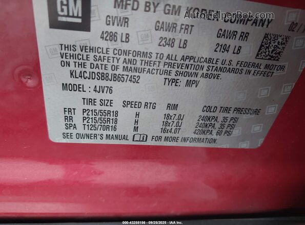 KL4CJDSB8JB657452 2018 BUICK ENCORE Red 