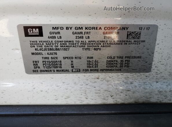 KL4CJESB0JB611927 2018 BUICK ENCORE White 