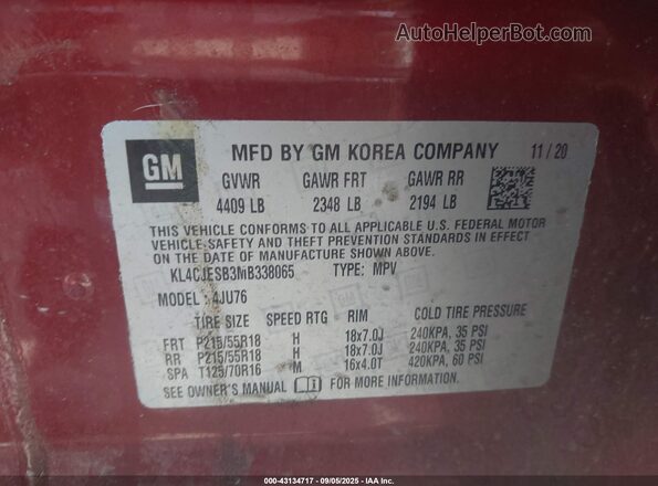 KL4CJESB3MB338065 2021 BUICK ENCORE Red 