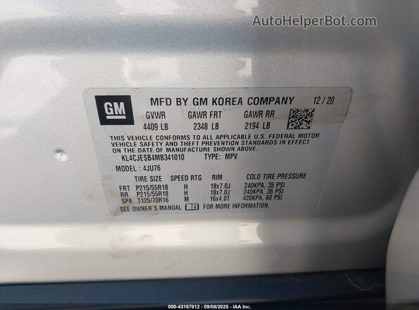 KL4CJESB4MB341010 2021 BUICK ENCORE Silver Engine compartment view
