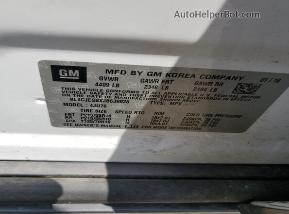 KL4CJESBXJB639928 2018 BUICK ENCORE Белый 