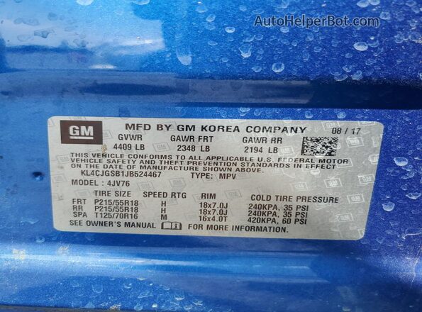 KL4CJGSB1JB524467 2018 BUICK ENCORE Blue 