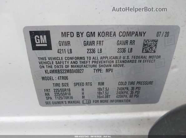 KL4MMBS22MB040827 2021 BUICK ENCORE White Vista del compartimento del motor