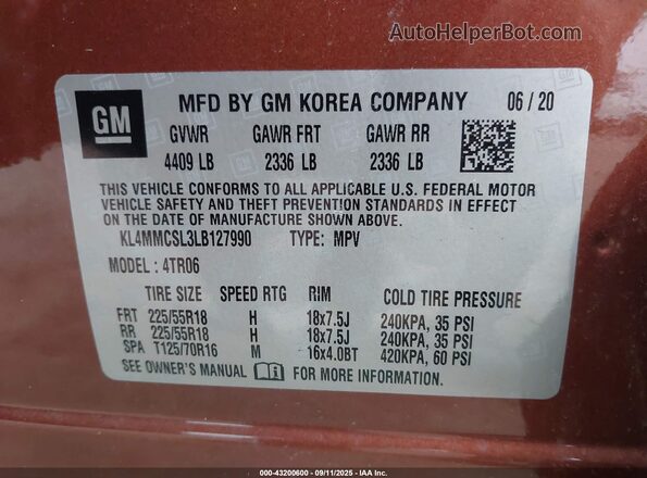KL4MMCSL3LB127990 2020 BUICK ENCORE Brown Вид підкапотного простору