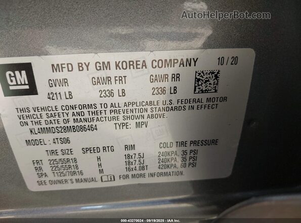 KL4MMDS28MB086464 2021 BUICK ENCORE Gray Widok komory silnika