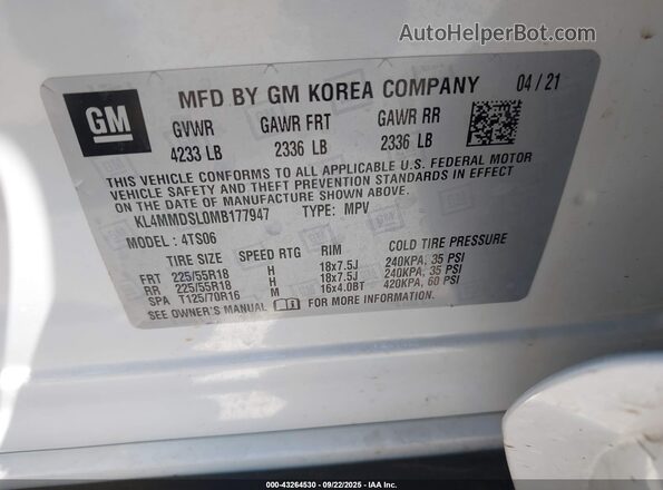 KL4MMDSL0MB177947 2021 BUICK ENCORE White Vista del compartimento del motor