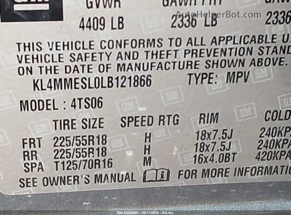 KL4MMESL0LB121866 2020 BUICK ENCORE Gray 