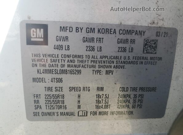 KL4MMESL0MB165299 2021 BUICK ENCORE White 