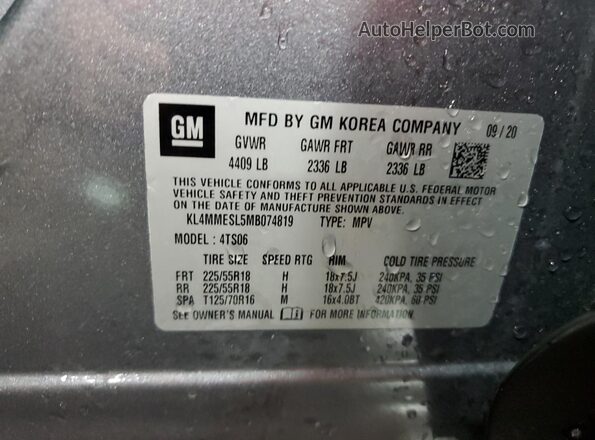 KL4MMESL5MB074819 2021 BUICK ENCORE Gray Շարժիչի բաժամունքի տեսք