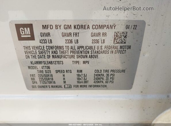 KL4MMFSL5NB127073 2022 BUICK ENCORE White 