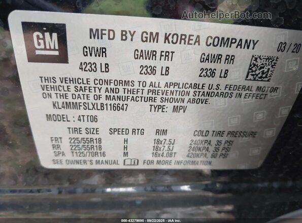 KL4MMFSLXLB116647 2020 BUICK ENCORE Black Engine compartment view