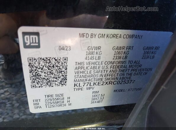 KL77LKE2XRC025377 2024 CHEVROLET TRAX Black ძრავის განყოფილების ხედი
