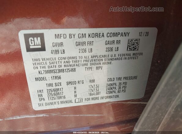 KL79MMS23MB125468 2021 CHEVROLET TRAILBLAZER Burgundy ძრავის განყოფილების ხედი