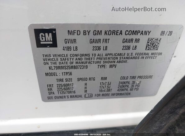 KL79MMS25MB072319 2021 CHEVROLET TRAILBLAZER Белый Вид подкапотного пространства