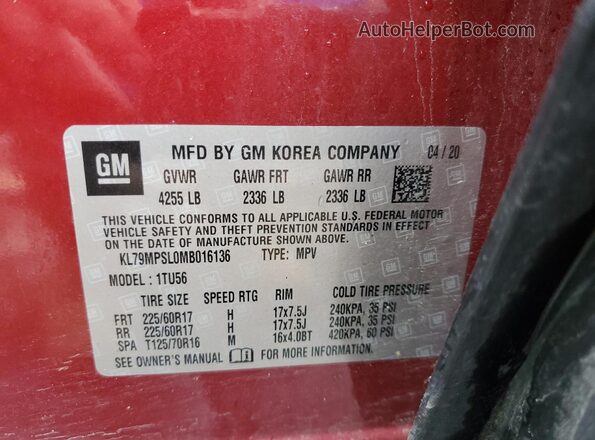 KL79MPSL0MB016136 2021 CHEVROLET TRAILBLAZER Red Սալոնի 360 աստիճան տեսք