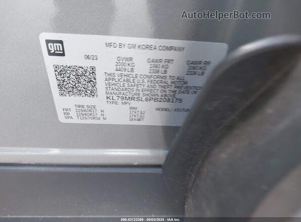 KL79MRSL6PB208175 2023 CHEVROLET TRAILBLAZER Silver Widok tylnych siedzeń