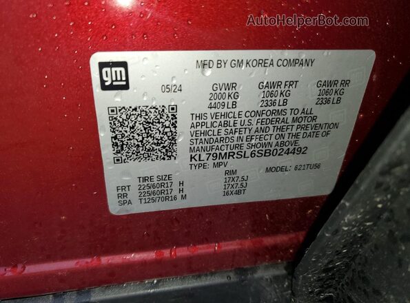 KL79MRSL6SB024492 2025 CHEVROLET TRAILBLAZER Burgundy VIN կոդի պիտակի տեսք