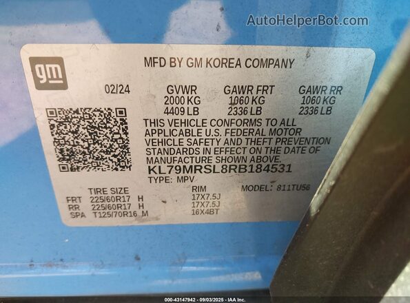 KL79MRSL8RB184531 2024 CHEVROLET TRAILBLAZER Light Blue Engine compartment view