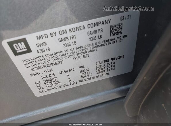 KL79MTSL3MB156237 2021 CHEVROLET TRAILBLAZER Gray ძრავის განყოფილების ხედი