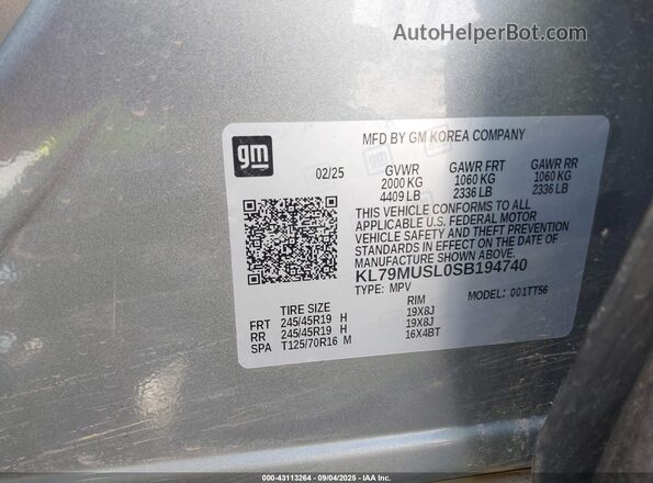 KL79MUSL0SB194740 2025 CHEVROLET TRAILBLAZER Серебряный 