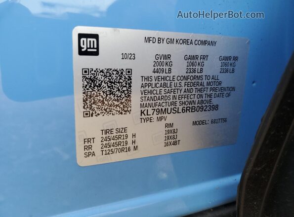 KL79MUSL6RB092398 2024 CHEVROLET TRAILBLAZER Blue Widok naklejki z numerem VIN
